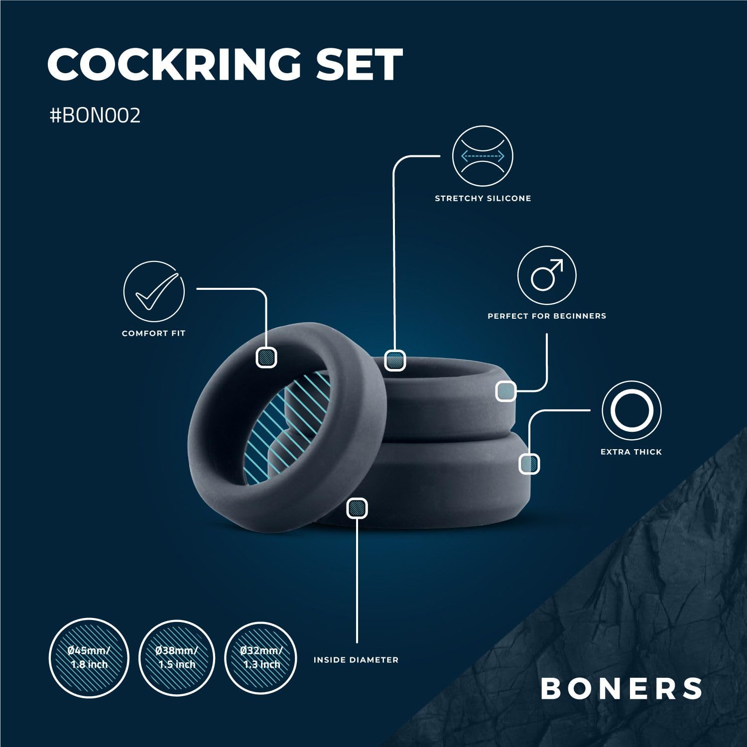 boners-3-ring-kit-flat-rings-grau-flache-cockringe-32-38-45-mm image 2