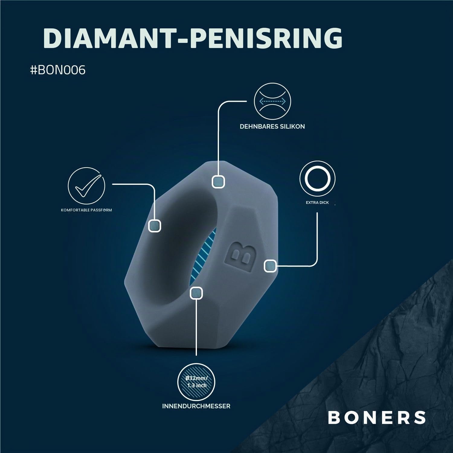 boners-diamond-penisring-grau-dehnbarer-silikon-cockring-bon006 image 2